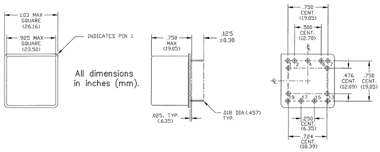 XO9095 package outline drawing, dimensions in inches